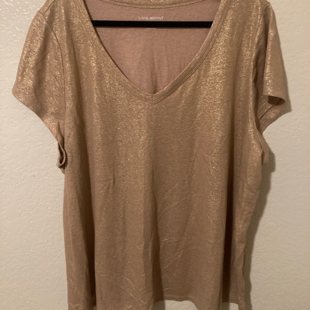 Lane Bryant Metallic Gold Short Sleeve Tee